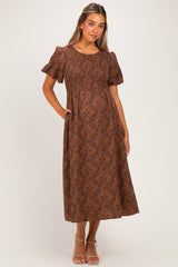 Clay Floral Smocked Puff Sleeve Maternity Dress