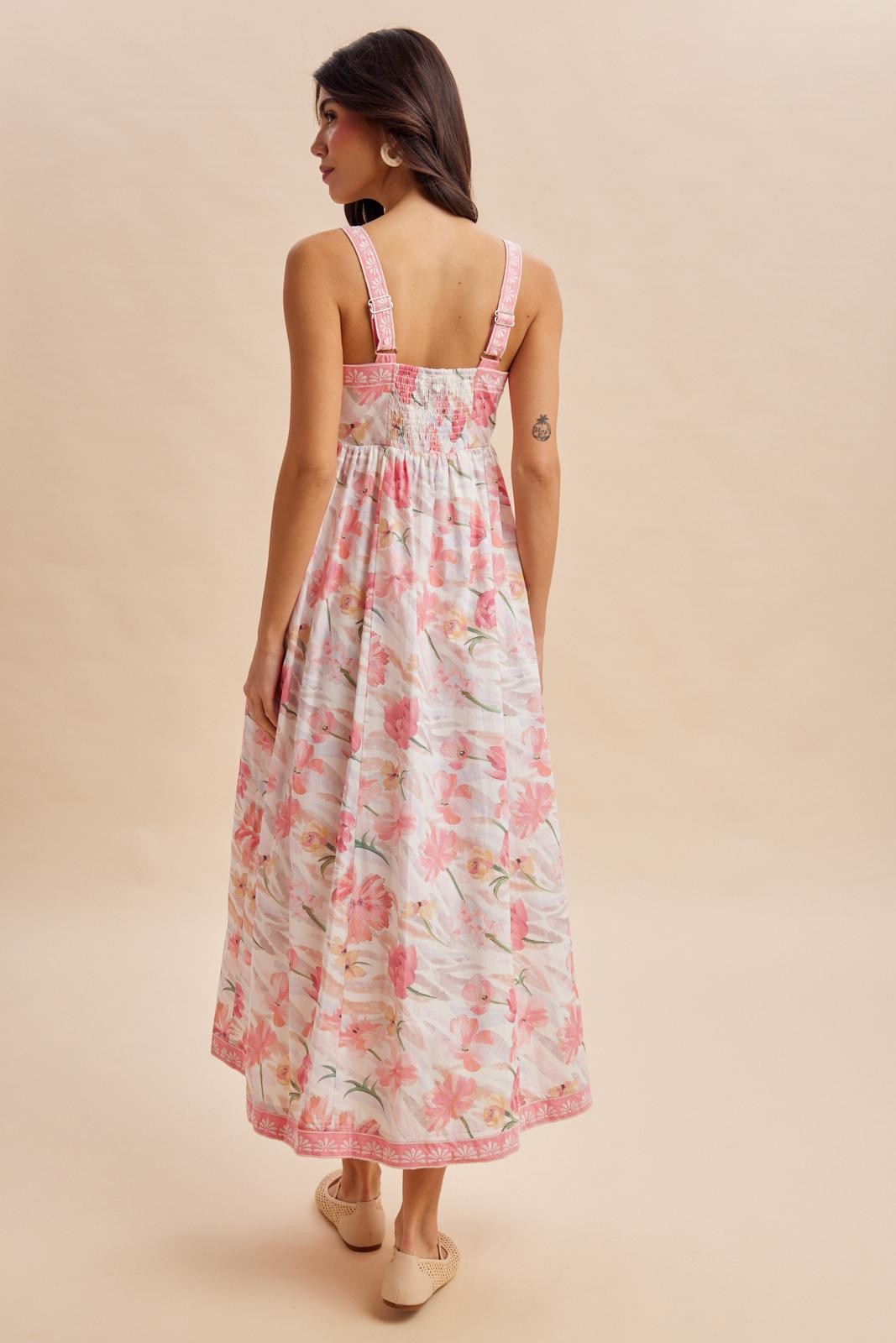 Coral Pink Floral Embroidered Maxi Dress