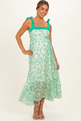 Green Floral Shoulder Bow Maternity Maxi Dress