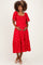 Red Smocked Embroidered Maternity Midi Dress