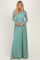 Blue Surf Floral Lace Long Sleeve Off Shoulder Maxi Dress