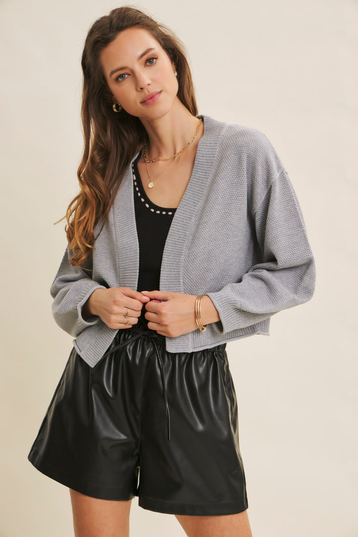 Heather Grey Waffle Knit Balloon Sleeve Maternity Cardigan
