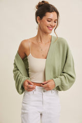 Pistachio Waffle Knit Balloon Sleeve Cardigan