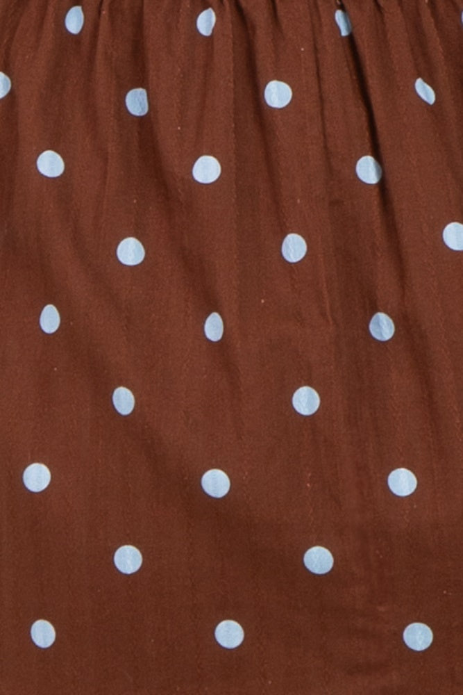 Brown Polka Dot Pleated Bust Maternity Midi Dress