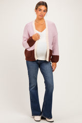 Pink Colorblock Chunky Knit Maternity Cardigan