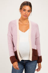 Pink Colorblock Chunky Knit Maternity Cardigan