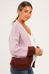 Pink Colorblock Chunky Knit Maternity Cardigan