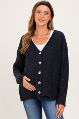 Navy Chenille Knit Button Front Maternity Cardigan