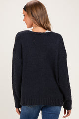Navy Chenille Knit Button Front Maternity Cardigan