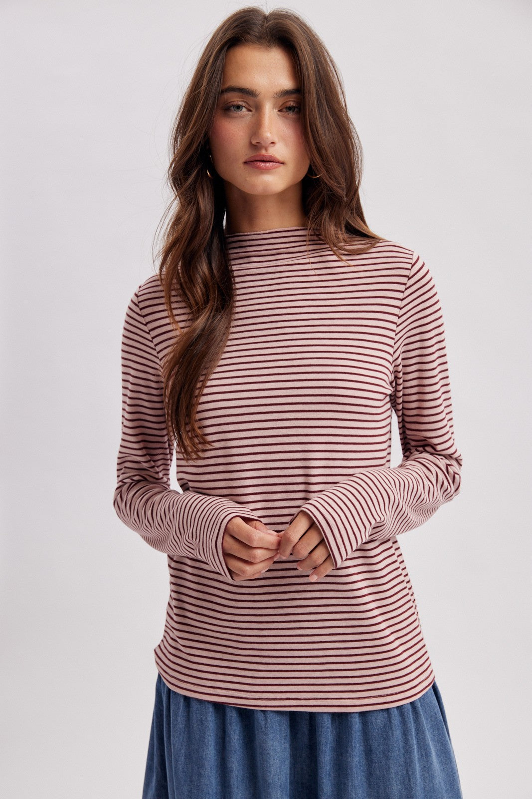 Mauve Striped Rolled Neck Maternity Top