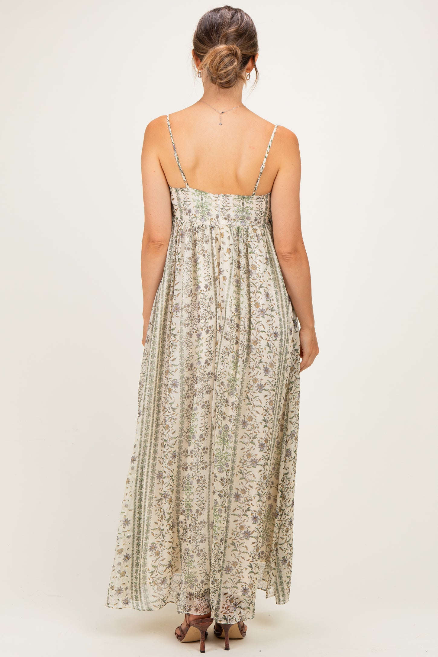 Cream Floral Empire Waist Sleeveless Maternity Midi Dress
