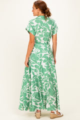 Light Olive Floral Waist Tie Shirt Dress