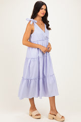 Lavender Tiered Shoulder Tie Midi Dress