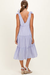 Lavender Tiered Shoulder Tie Maternity Midi Dress