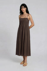 Dark Brown Pintuck Detail Sleeveless Maxi Dress