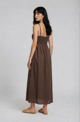 Dark Brown Pintuck Detail Sleeveless Maxi Dress
