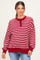 Maroon Striped Oversized Maternity Button Sweatshirt