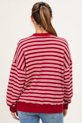 Maroon Striped Oversized Maternity Button Sweatshirt