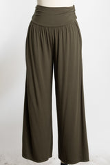 Olive Wide Waist Band Maternity Wide Leg Maternity Pants