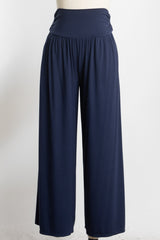 Navy Wide Waist Band Maternity Wide Leg Maternity Pants