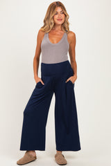 Navy Wide Waist Band Maternity Wide Leg Maternity Pants