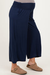 Navy Wide Waist Band Maternity Wide Leg Maternity Pants