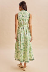 Fern Floral Button Up Tie Waist Midi Dress