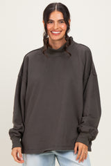 Charcoal Washed Oversized Mock Neck Maternity Sweatshirt