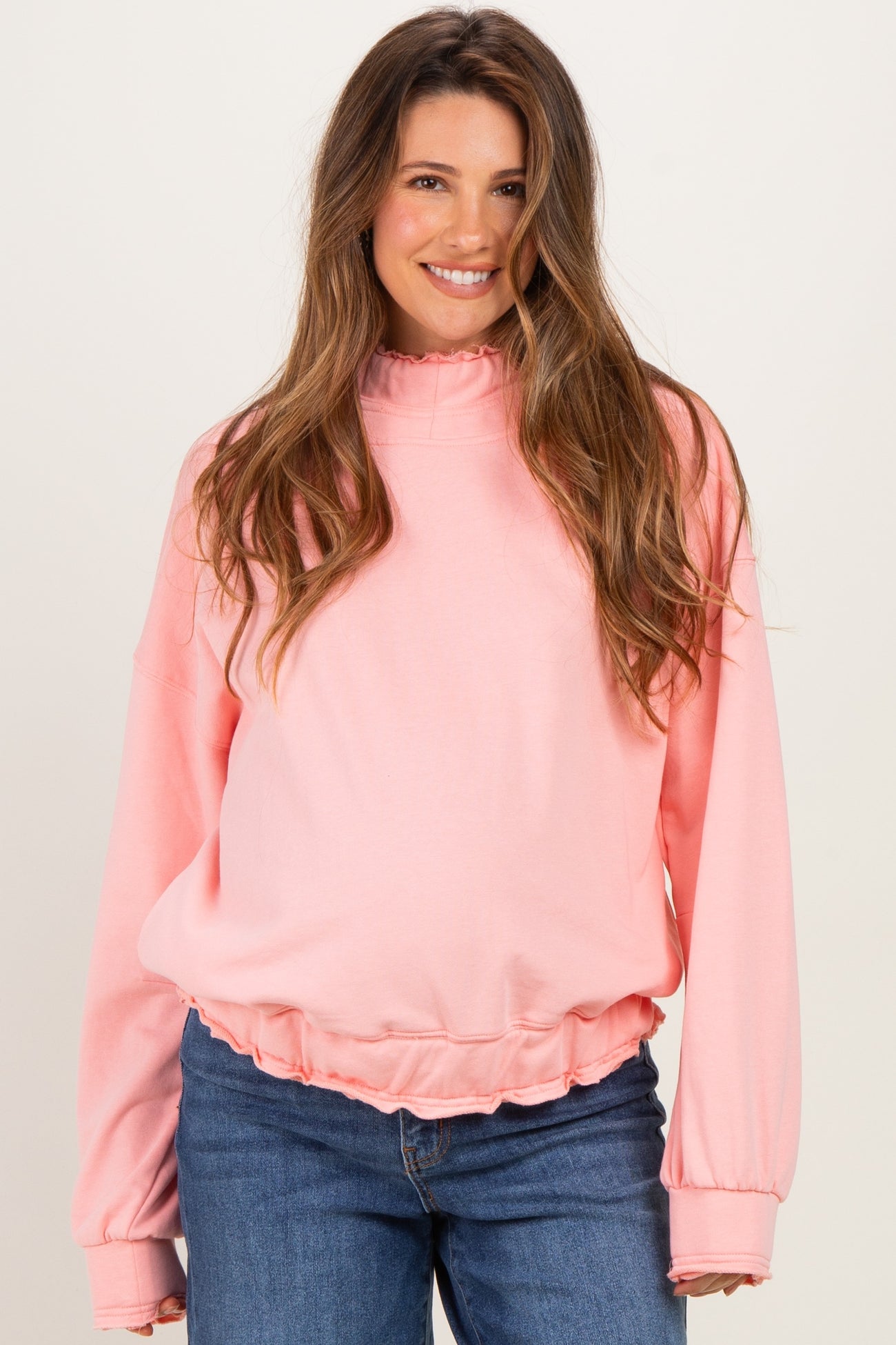 Blush Pink Oversized Fleece Terry Maternity Hoodie