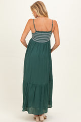 Rich Teal Embroidered Smocked Maternity Maxi Dress