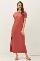 Brick Boxy Side Slit Maternity Maxi Dress