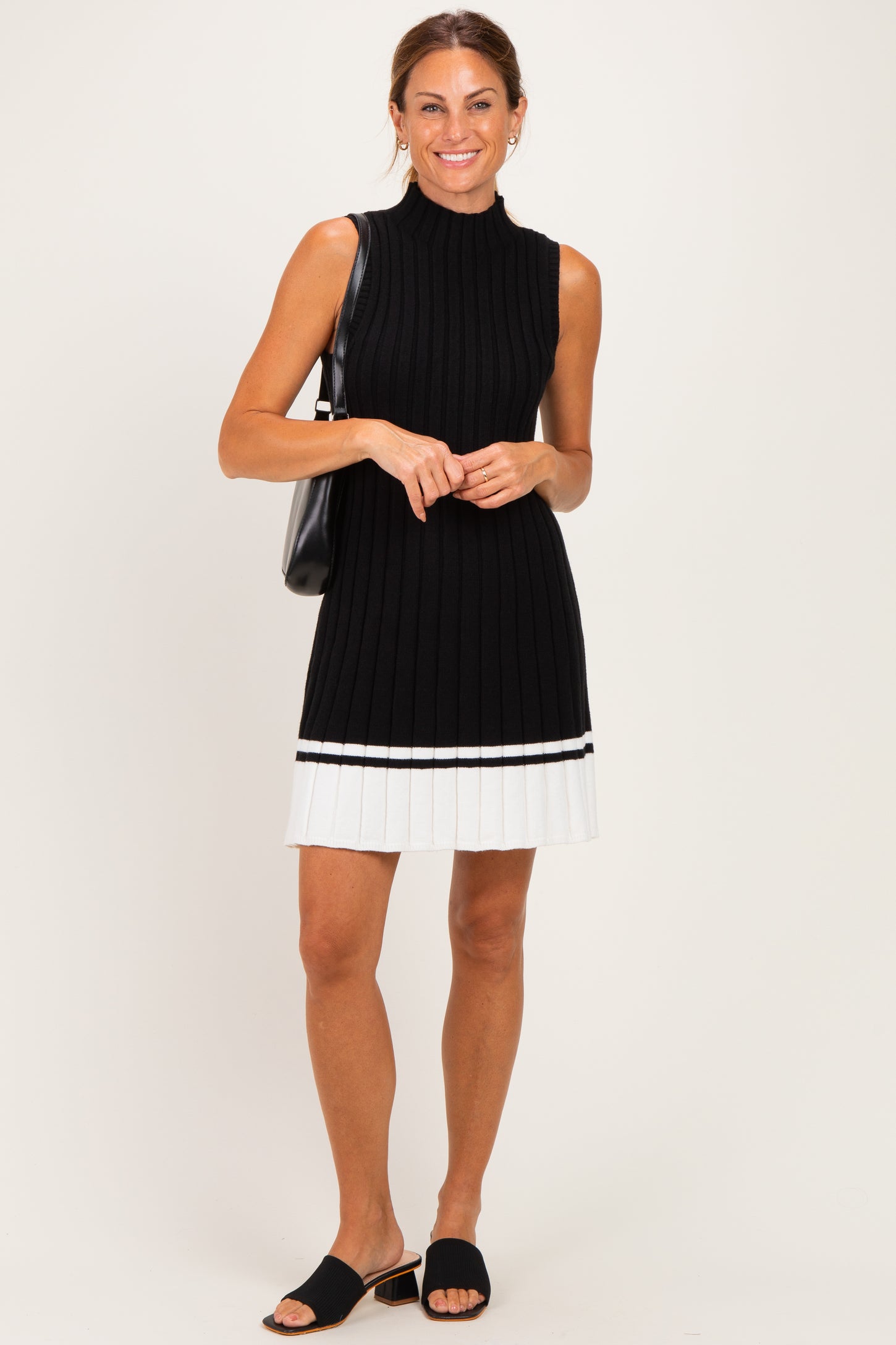 Black Colorblock Ribbed Knit Mini Dress