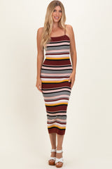 Burgundy Multi Stripe Knit Midi Dress
