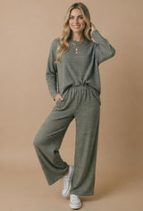 Olive Striped Oversized French Terry Top