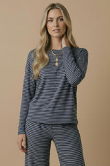 Navy Striped Oversized French Terry Maternity Top