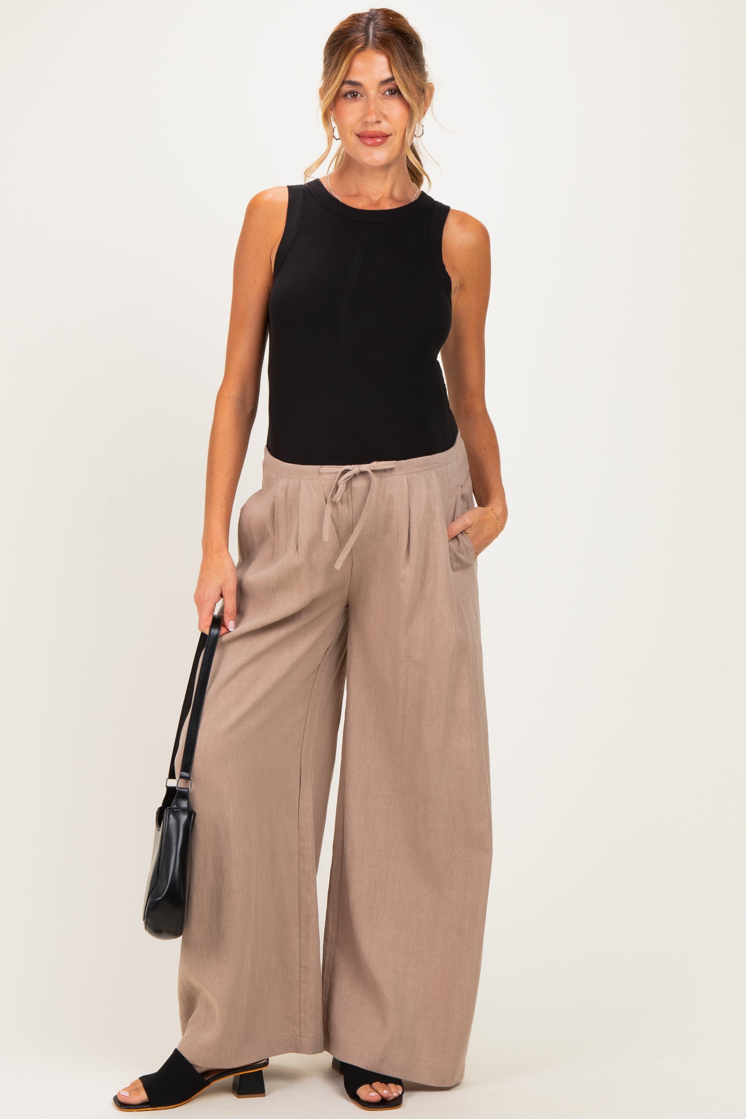Mocha Drawstring Wide Leg Maternity Pants