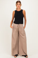 Mocha Drawstring Wide Leg Maternity Pants