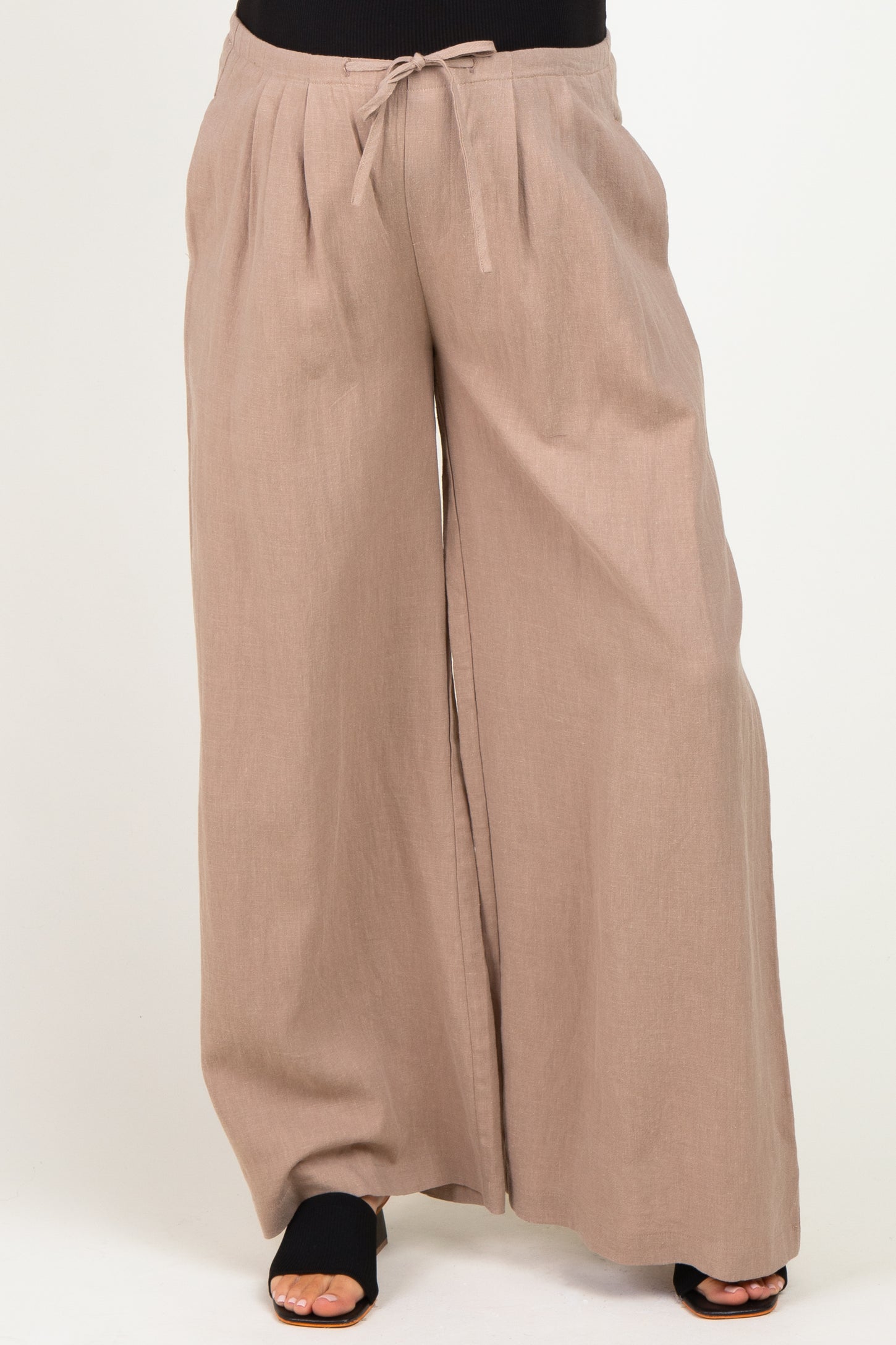 Mocha Drawstring Wide Leg Maternity Pants