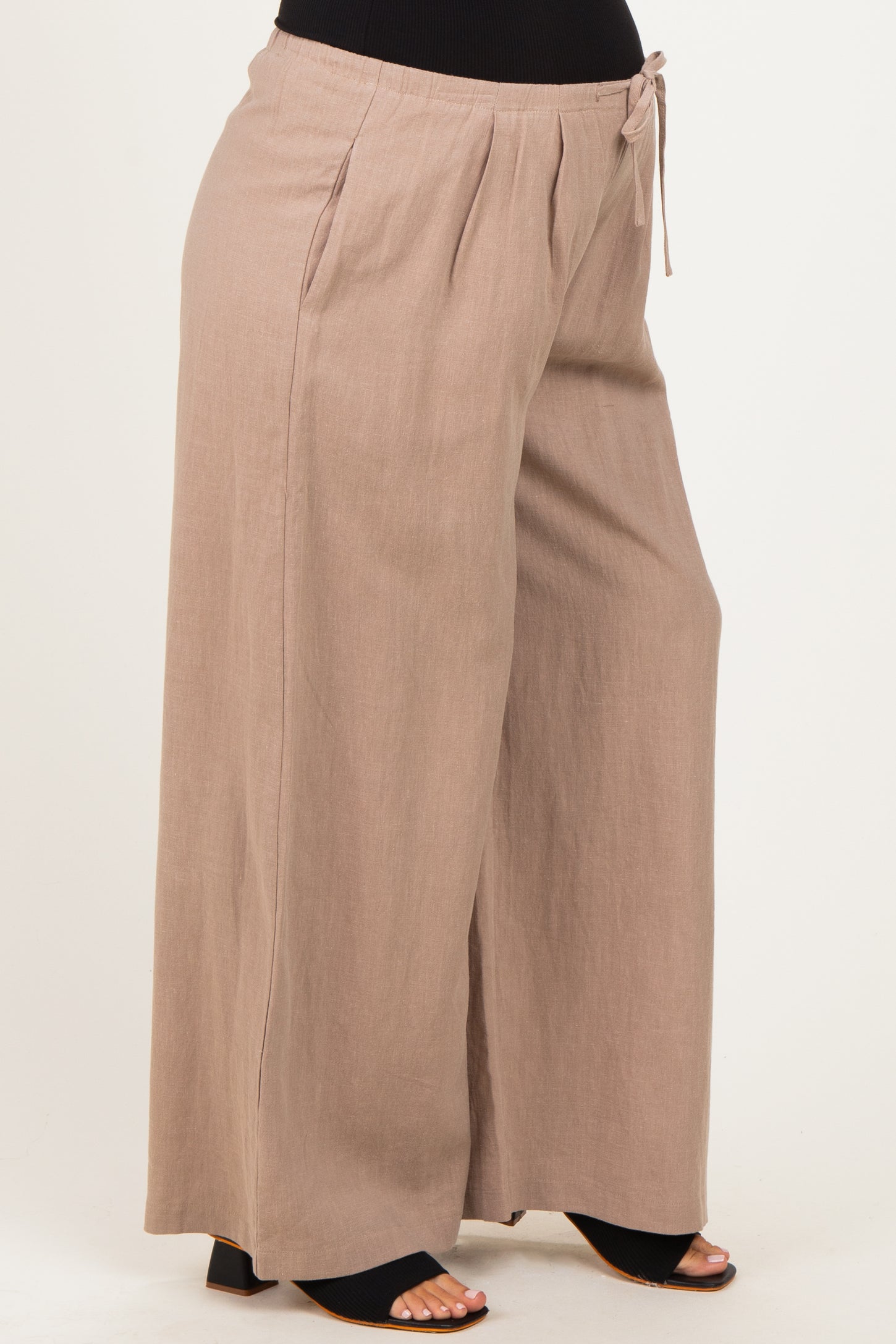 Mocha Drawstring Wide Leg Maternity Pants