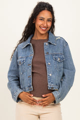 Medium Wash Distressed Maternity Denim Jacket