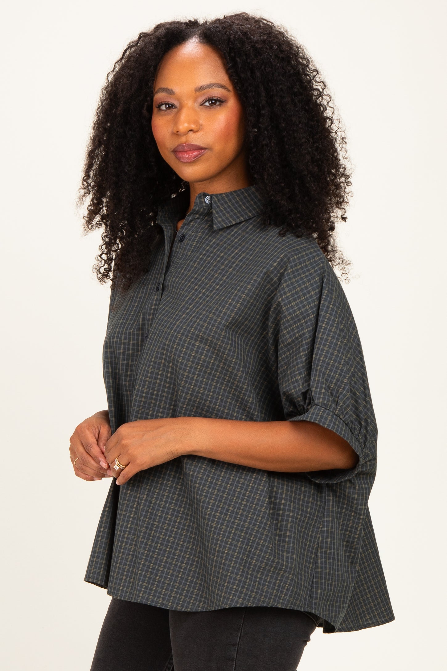 Pine Oversized Check Plaid Button Down Shirt