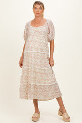Butter Floral Lace Trim Tiered Maternity Midi Dress