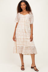 Butter Floral Lace Trim Tiered Maternity Midi Dress