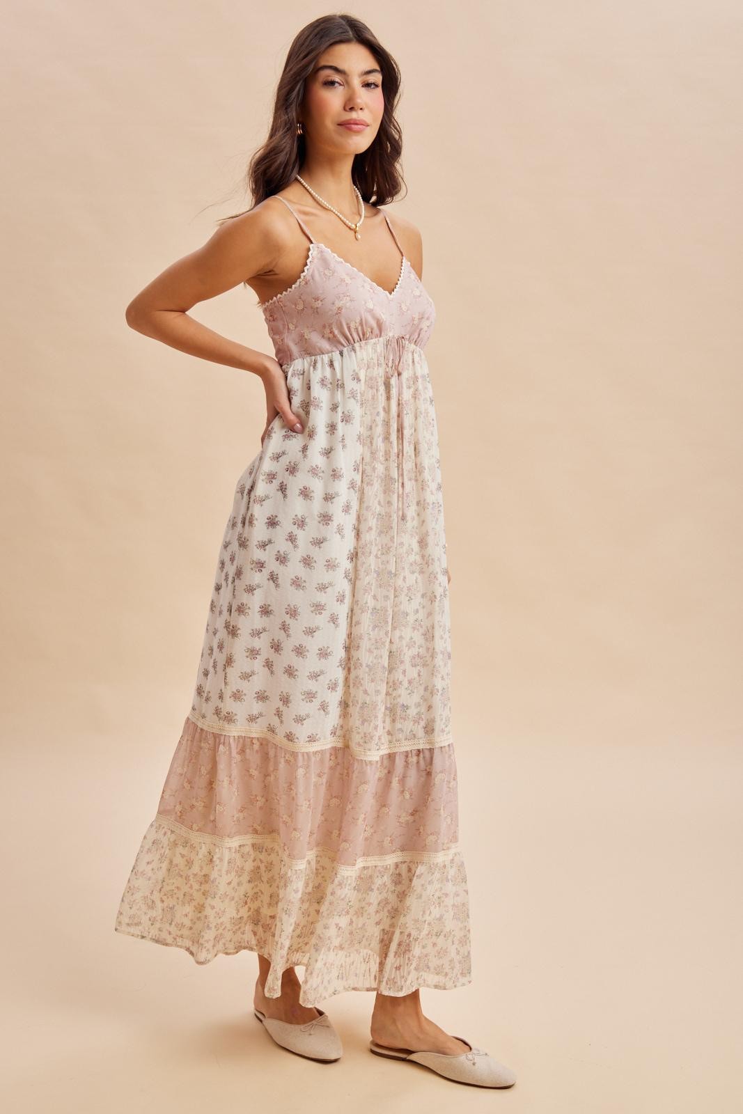 Vintage Pink Mixed Floral Maxi Dress