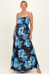 Navy Floral Waist Tie Maternity Maxi Dress