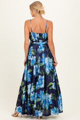 Navy Floral Waist Tie Maternity Maxi Dress