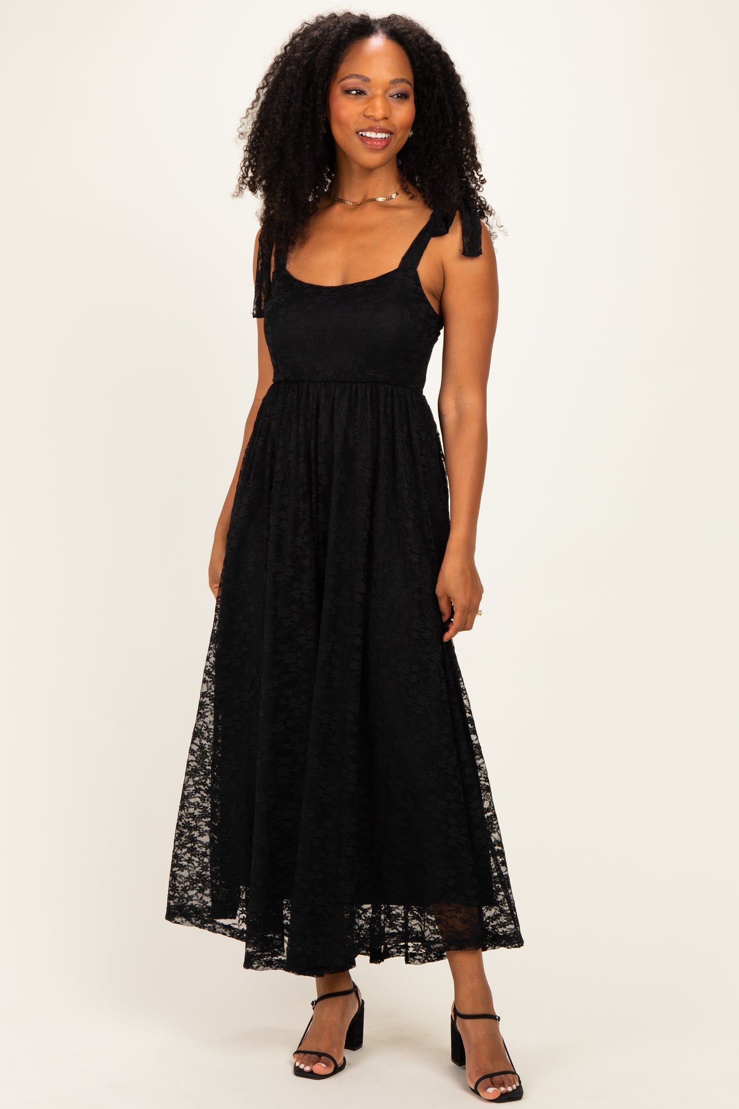 Black Sleeveless Lace Maternity Maxi Dress