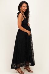 Black Sleeveless Lace Maternity Maxi Dress