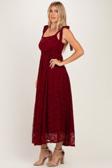 Burgundy Sleeveless Lace Maxi Dress
