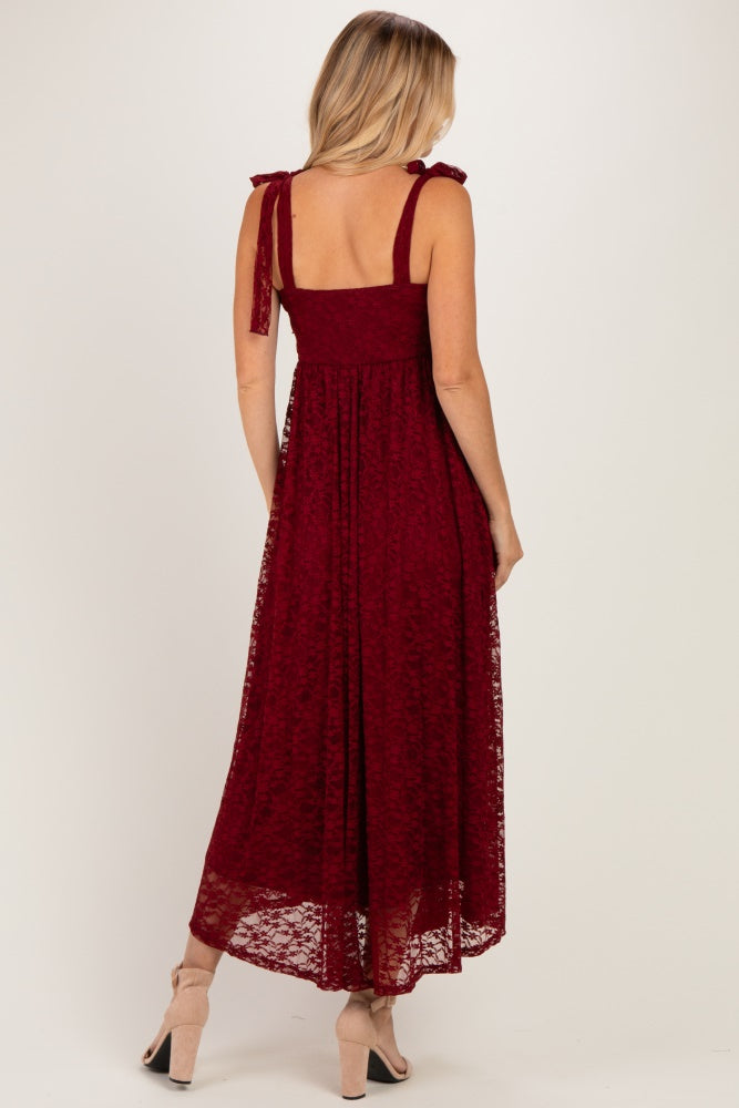 Burgundy Sleeveless Lace Maxi Dress